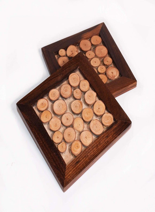 Hashcart Wooden Coasters for Coffee Table/Dining Table - Engagement Party Coasters (Set of 2) - Image 1